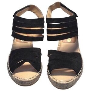 Kanna‎ Black Suede Wedge Espadrille Sandals Women 8 EU 39 Made Spain NIB